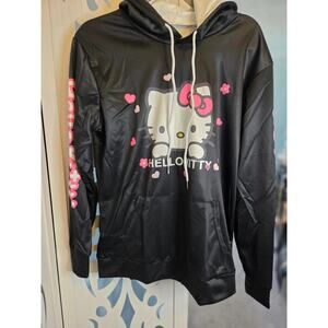 Hello Kitty Hoodie Black Small nwot Lightweight Polyester Pink Heart Sl Graphic